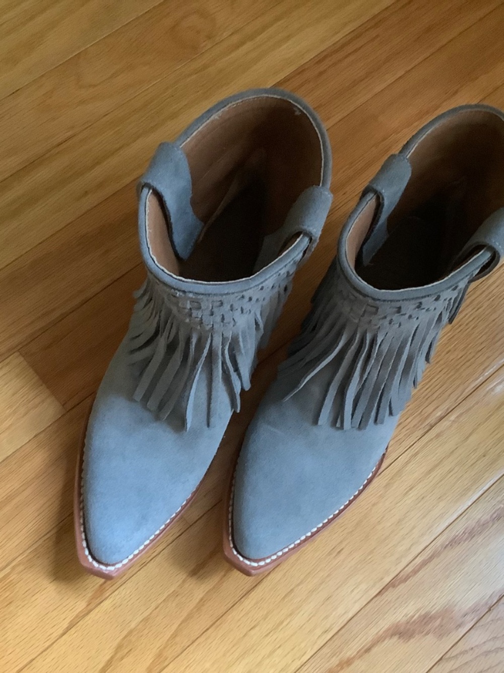 Frye NWOT Sacha Fringe Western Bootie Steel Blue SZ 7.5 - Picture 3 of 14